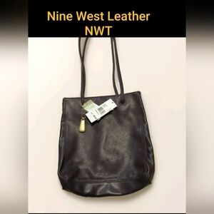 Nine West REAL Leather Brown Shoulder Handbag Purse Magnet Closure NWT $99